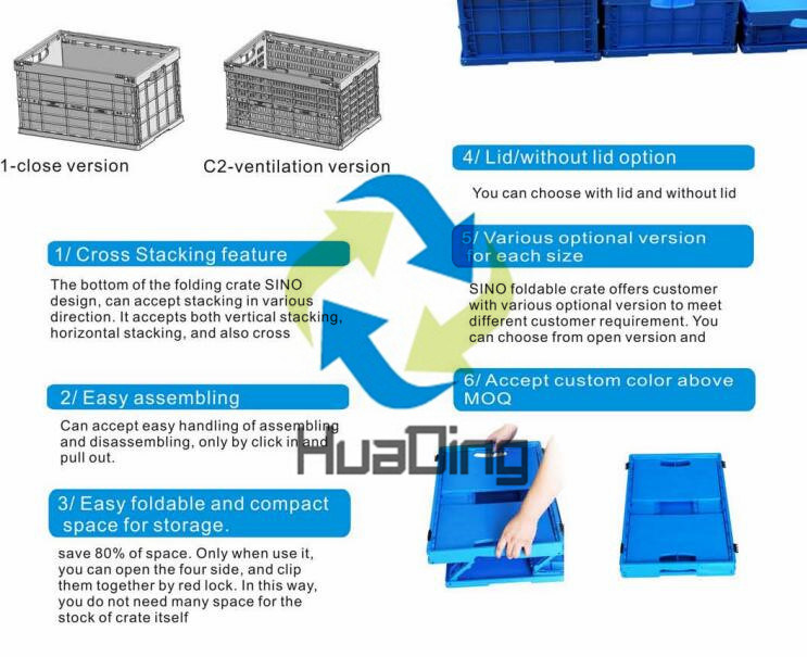 Plastic Collapsible Folding Crates Without Lids