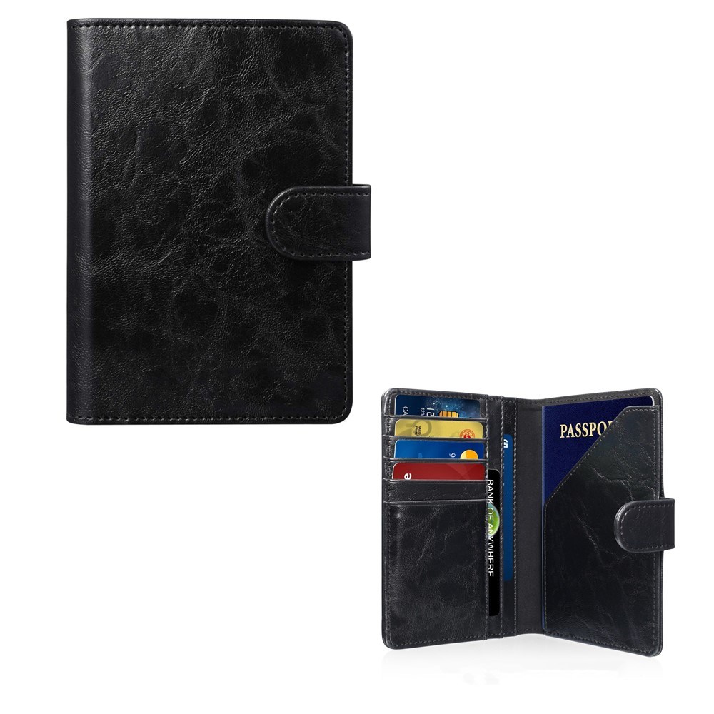 PU Leather Black 2 Fold Custom Wallet RFID Passport Cover