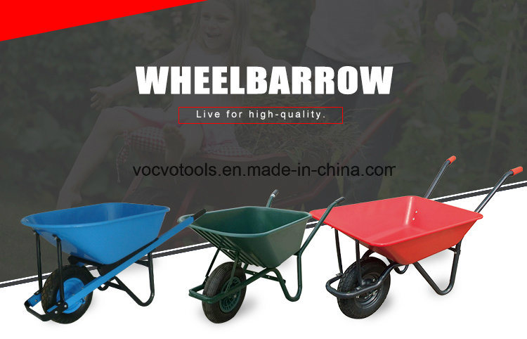 Wb9600 210L Plastic Tray Wooden Handle Two Wheels Wheelbarrow