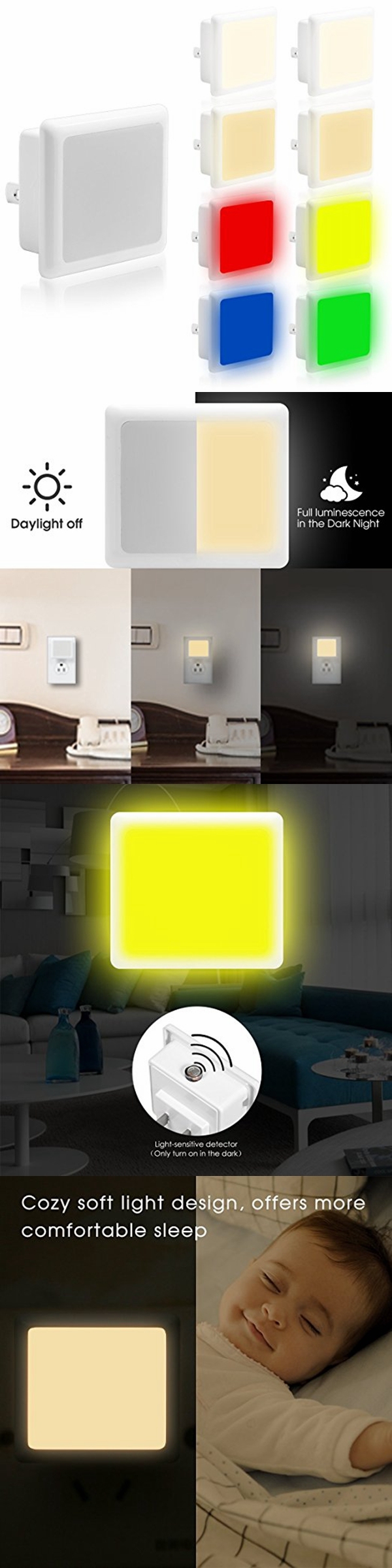Multi-Color Warm White Cool White Daylight White 0.3W Motion Sensor Night Light for Bedroom Hallway Bathroom