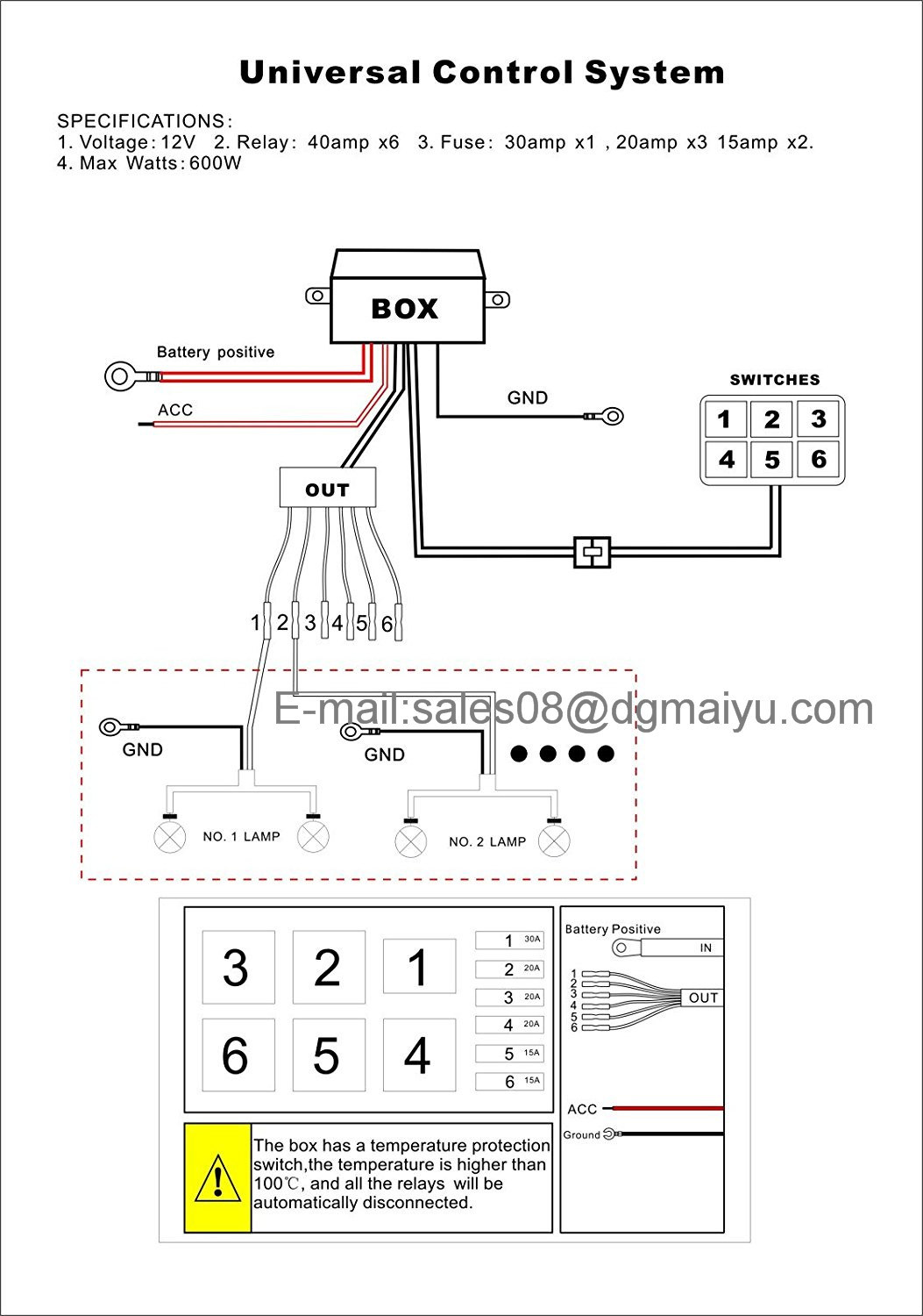 6 Gang Switch Panel Electronic Relay System Circuit Control Box Waterproof Fuse Relay Box Wiring Harness Assemblies DC12V for Car Auto Truck Boat Marine RV Cara