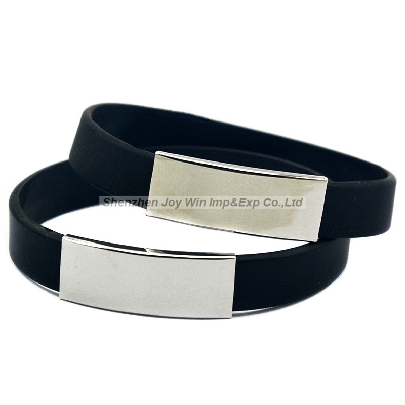 Promotional Customized Logo Bangle Metal Silicone Bracelets