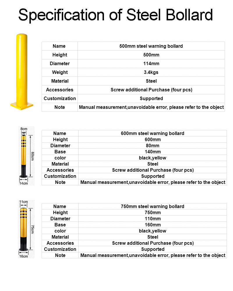 Height 700mm / 1000mm White and Red Static Bollard Road Post