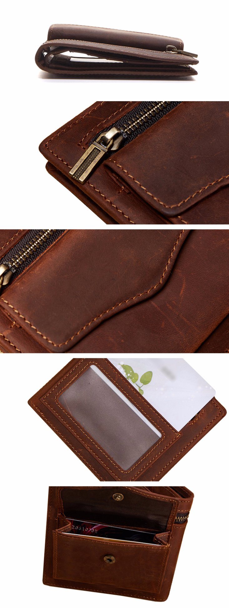 Best Price Cool Design Brown Genuine Leather Coin Holder Card Wallet for Men