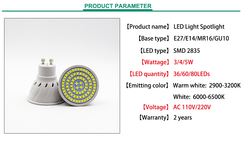 High Power E27 E14 Gu5.3 MR16 GU10 LED Cup Lamp 3W 4W 5W LED Spotlight