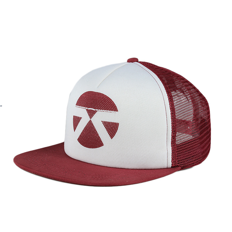 Custom Flat Bill Print Snapback Mesh Trucker Hat