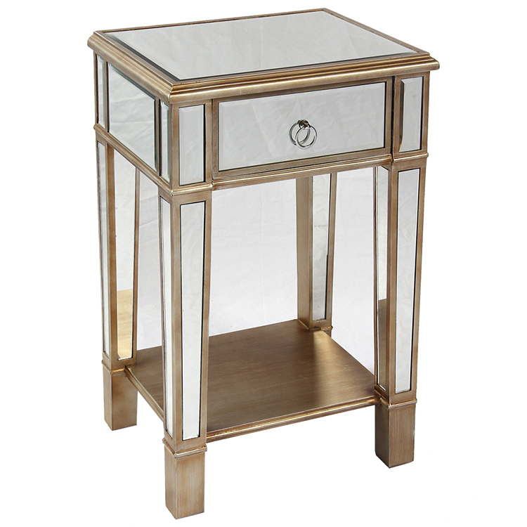 Mirrored End Side Table with Drawer