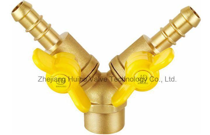 Double Fork Brass Gas Valve 1/2''-3/4''inch with Female Thread