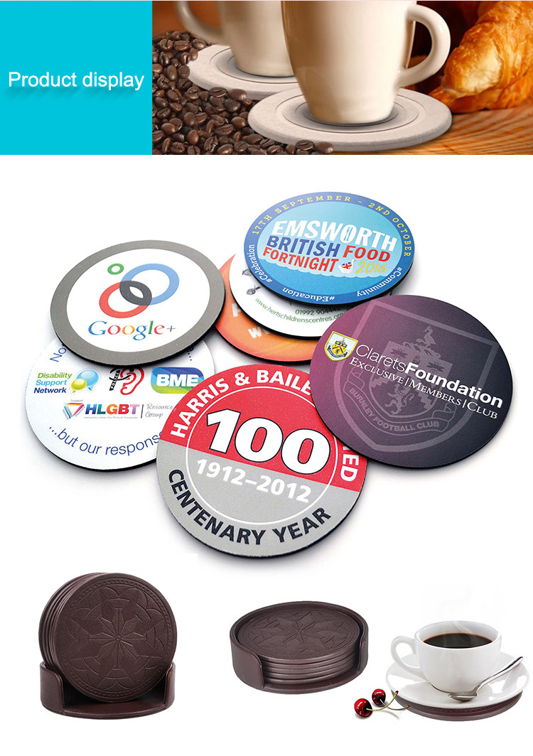 Factory Price Promotional Custom Leather Round Heat Insulation Cup Coaster Waterproof Soft PVC Silicone Rubber Restaurant Table Cup Mat