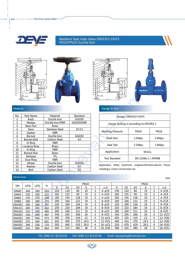 GOST Russia DIN Pn16 Rcast Ductile Iron Rubber Seat Gate Valve for Drinking Water