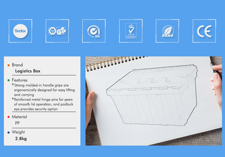 Hot Sell Stackable Hinged Lid Tote Turnover Logistic Plastic Crate