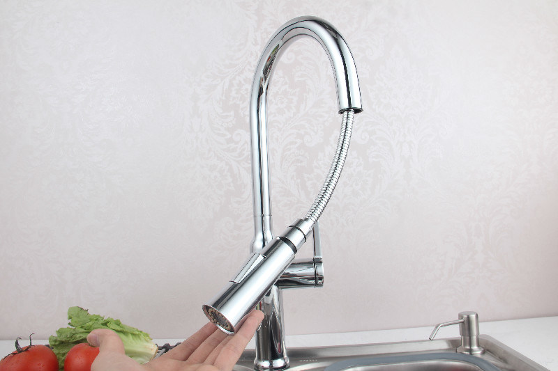 360 Degree Rotating Single Hole Flexible Pull Down Brass Kitchen Faucet