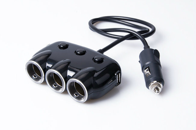 12V-24V 3-Socket Car Cigarette Lighter Adapter with Dual USB Interfaced
