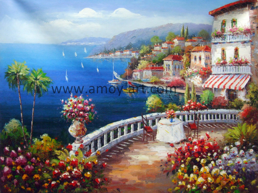 Mediterranean Landscape Oil Painting 100% Handmade on Canvas