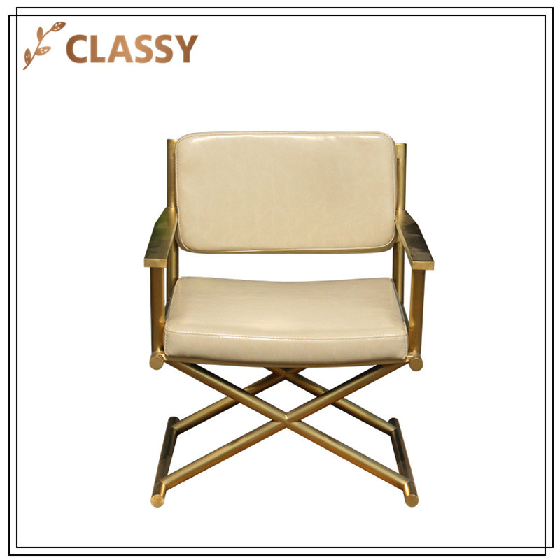 Cream Leather Top Gold Stainless Steel Cross Model Base Armchair