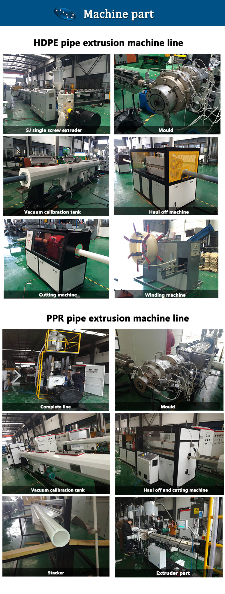 Single Screw Extruder for Plastic PP/PE Pipe Production Line