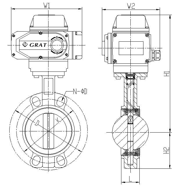 Germany Standard Wafer Type Dn300 Electric Motorized Butterfly Valve