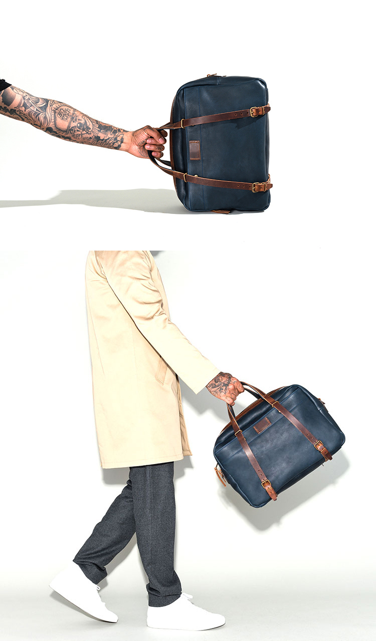 2017 High End Vintage Leather Briefcase Navy Blue Leather Business Bag for Men