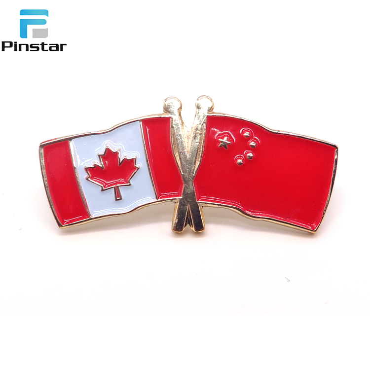 USA and China Relationship Double Flags Poppy Pin Badge