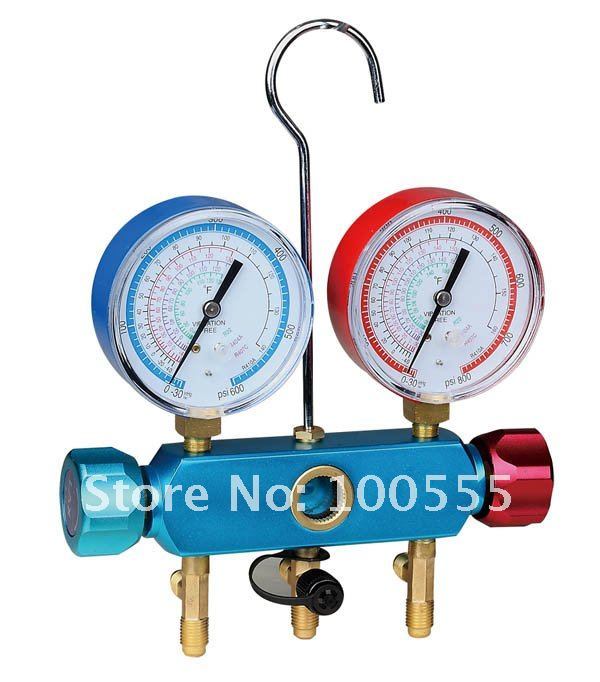 Customlized 2-Valve Manifold Refrigerant Pressure Gauge Set for R134A R410A Pr1003