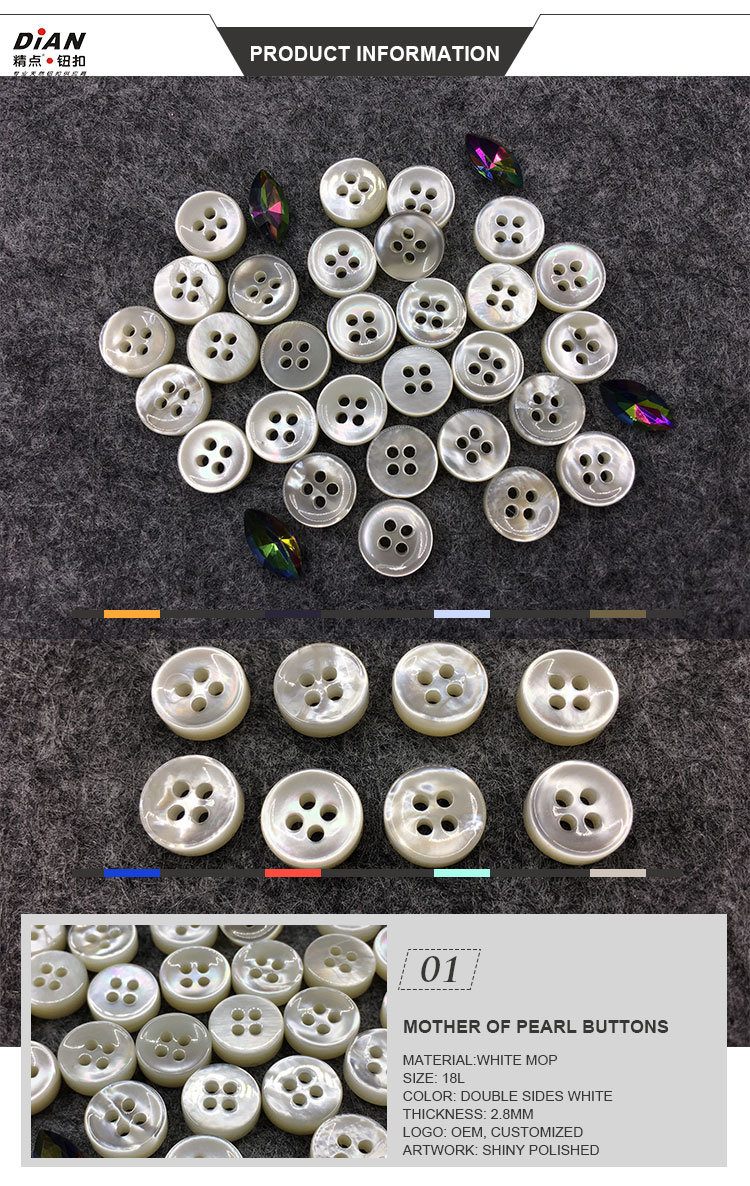 10mm White Mother of Pearl Buttons for Shirts 16L Shirt Buttons Mop Button Garment Accessories