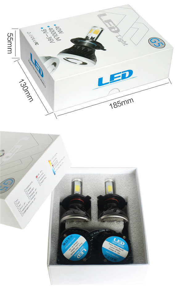 Auto High Power Car Motorcycle G5 LED Headlight Bulbs Kit H7 H1 H3 H11 H13 9007 9004 9005 9006 H4 Car Headlight LED H7