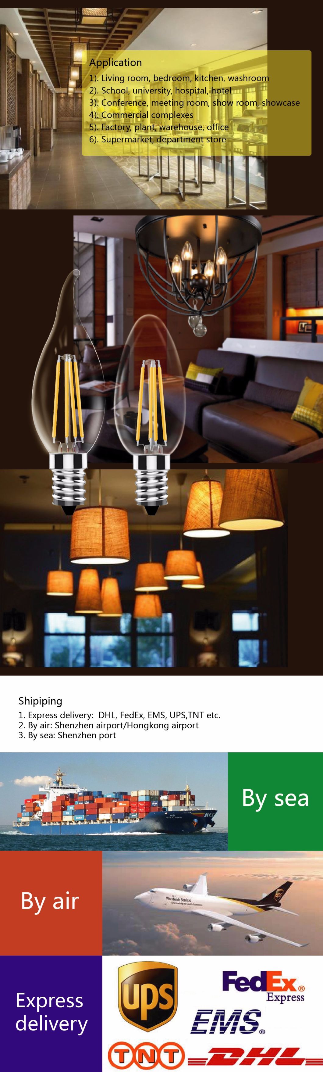 E27 E14 B22 Dimmable Filament LED Bulb, 2W 4W 6W LED Filament Lamp, Dimmable LED Filament Bulb Light Candle Bulb