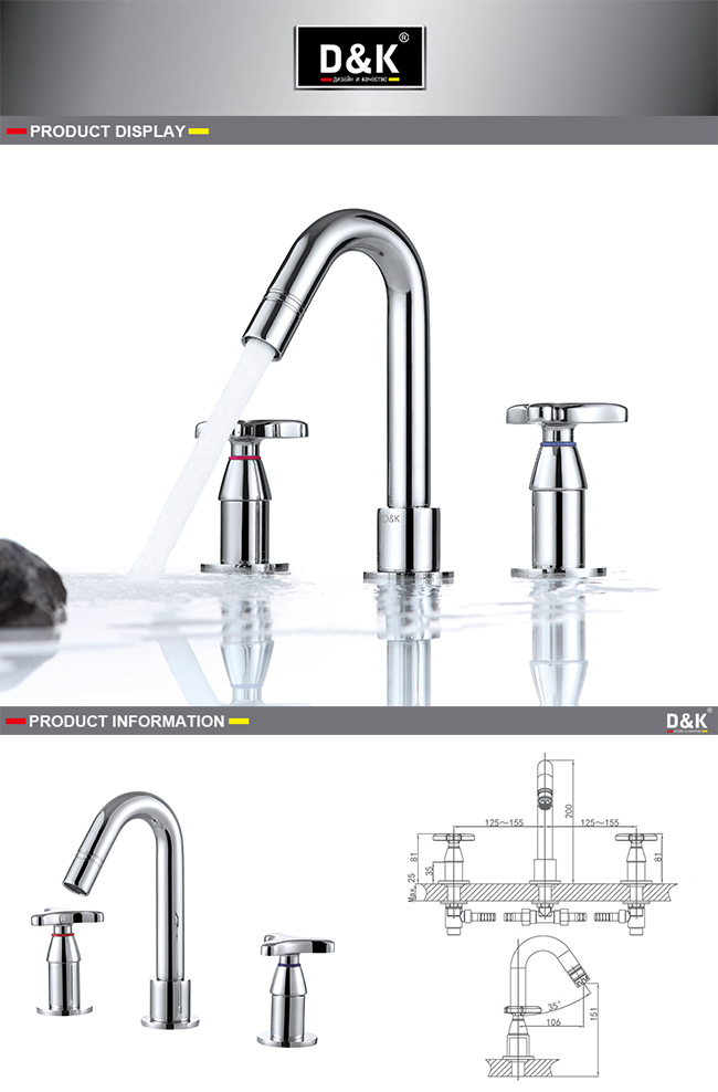 Simple Design Brass Chrome Plated Double Cross Handle Basin Water Faucet