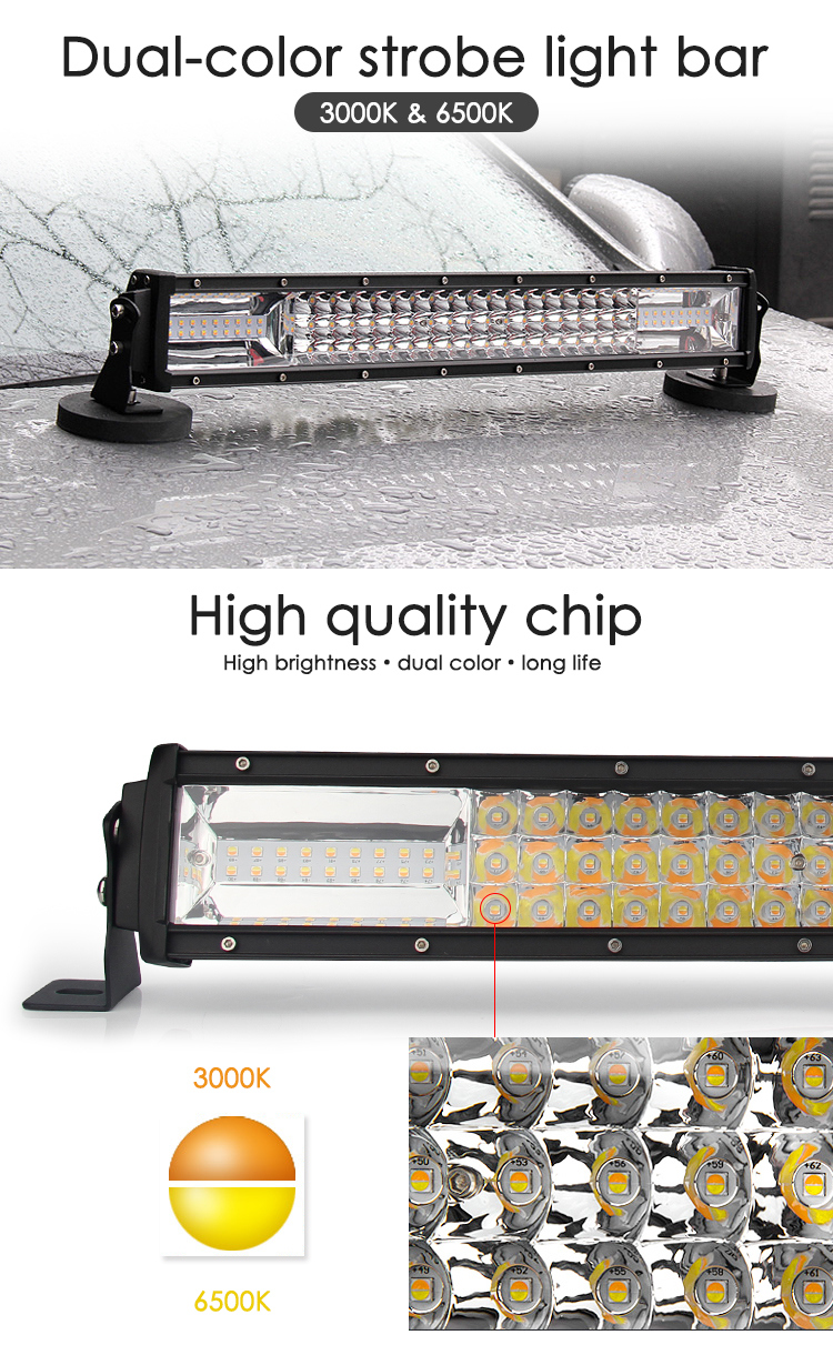 New Arrival 52 Inch Dual Color 3 Rows Curved Car Offroad Strobe LED Light Bar