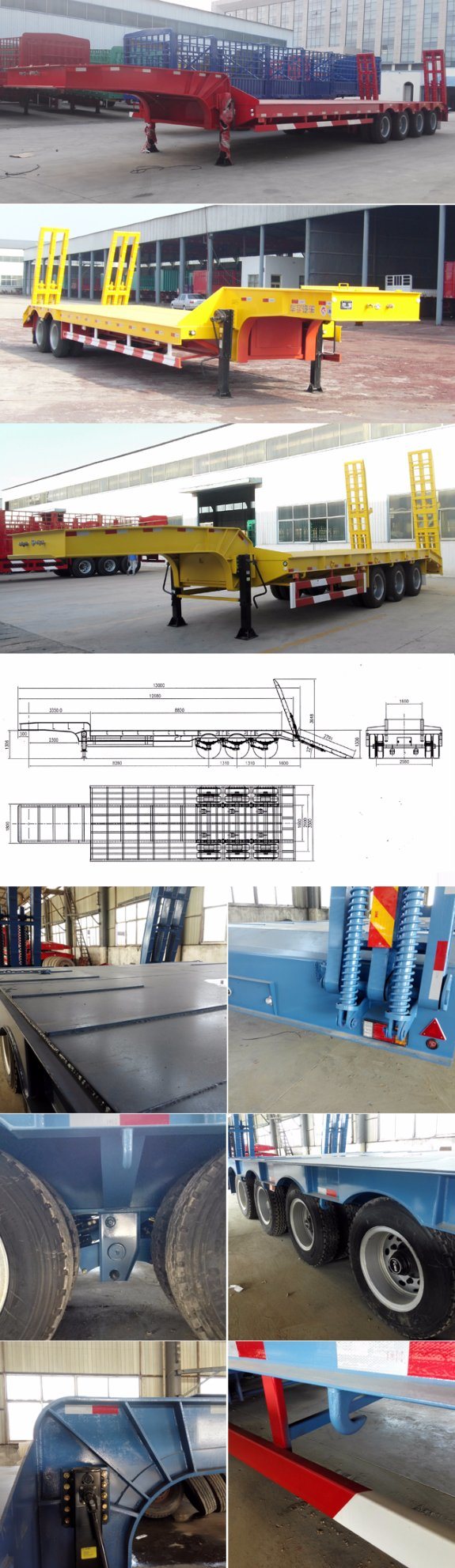 2/3/4 Axle 60t Lowbed Truck Semi Trailer for Excavator Heavy Duty Machinery Transport