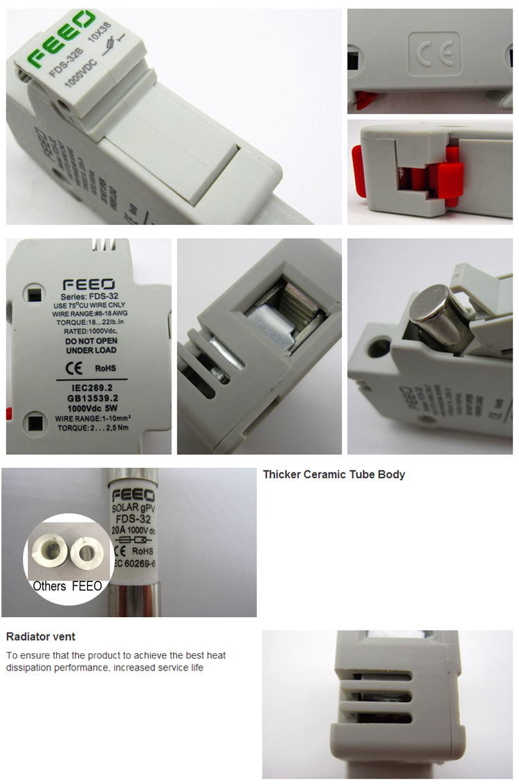 1p 32A Solar Use 1000V Ceramic Tube Fuse Holder Low Voltage DC Fuse Panel