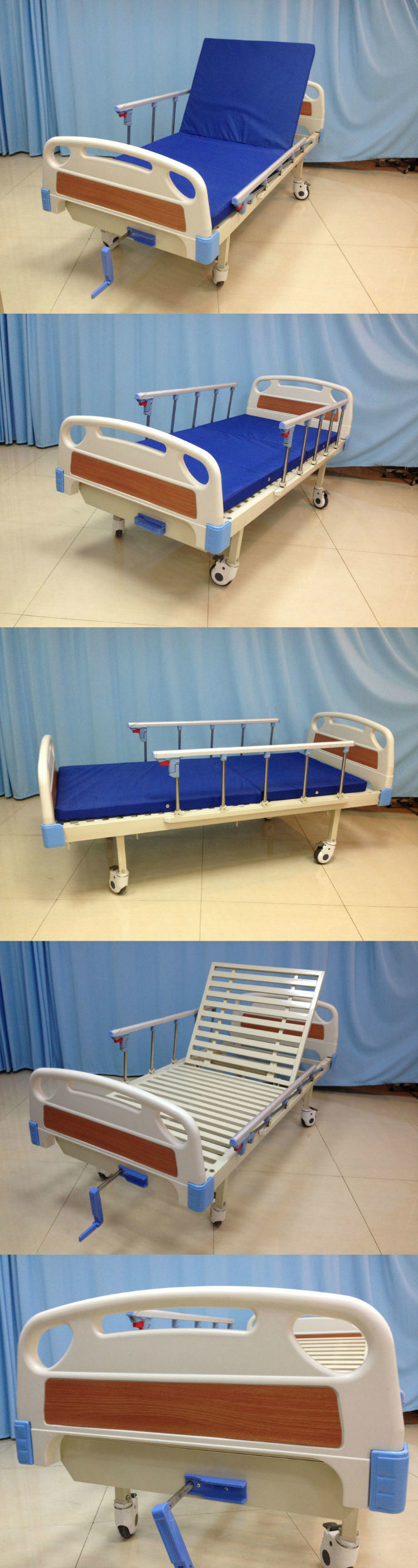 Home Care Brown Headboard 1-Crank Adjustable Manual Nursing Bed for Handicapped