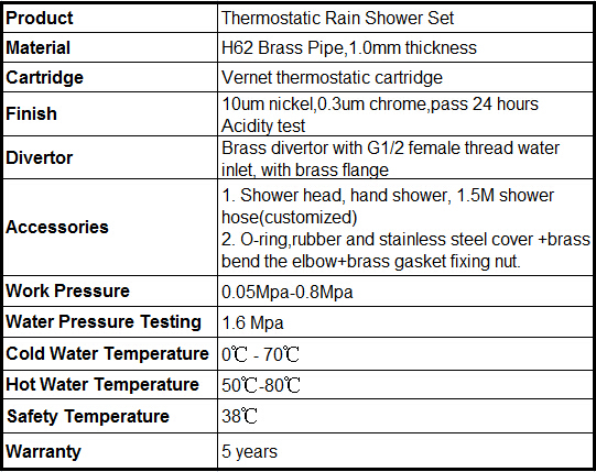 Temperature Control Thermostatic Shower Valve Faucet Mixer Tap Wall Shower