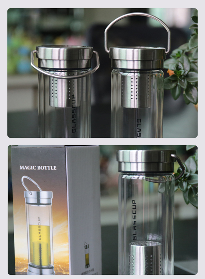 220ml Stainless Steel Lid Sports Glass Water Bottle with Strainer