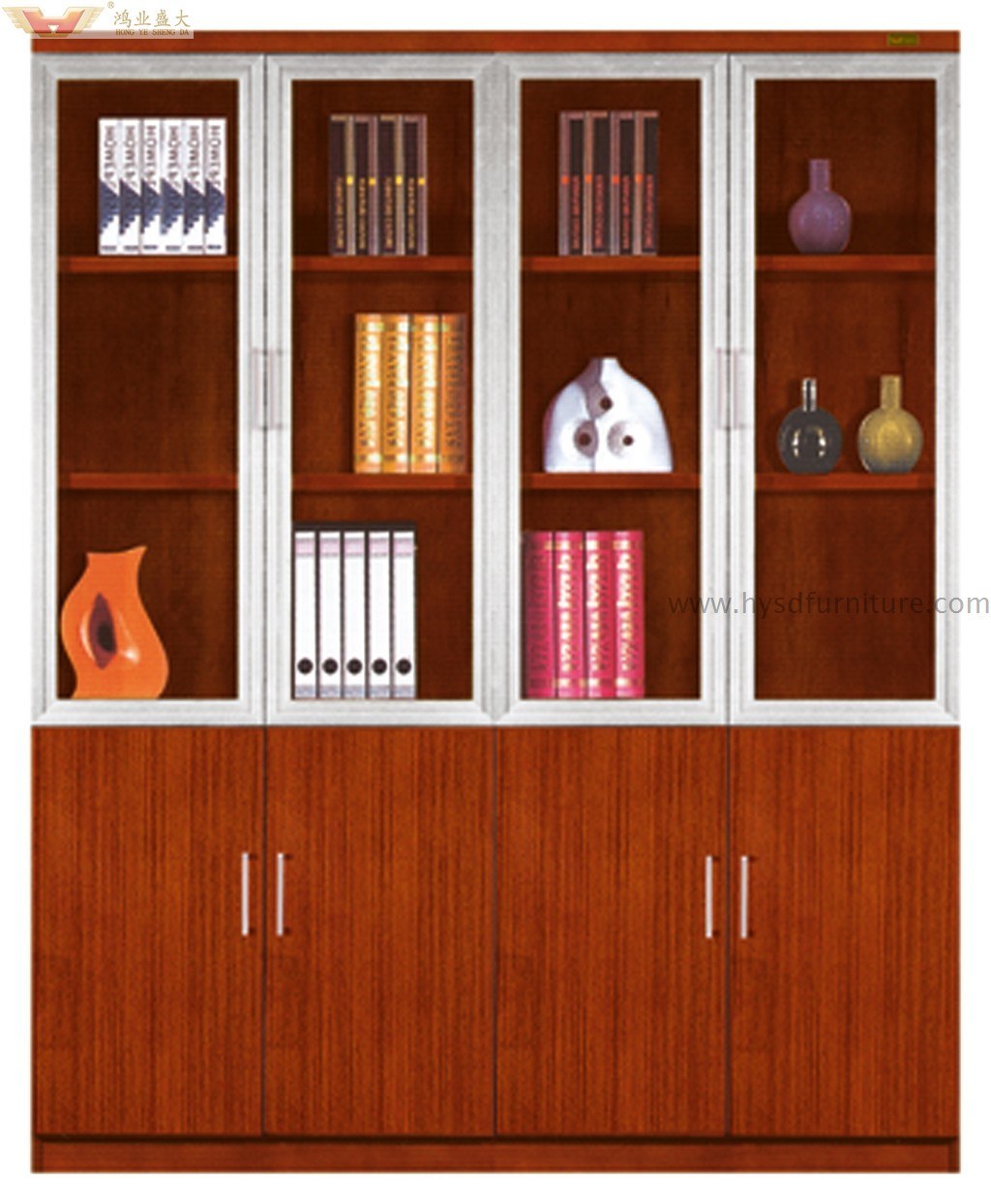 Modern Traditional Teak Veneer Painting Book Cabinet for Office (HY-C902)