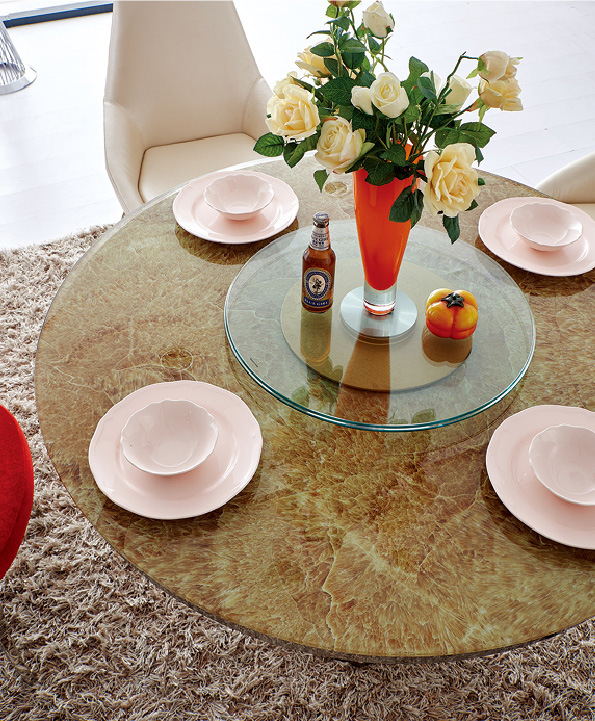 Modern Round Marble Glass Stainless Steel Base Dining Table Sj818