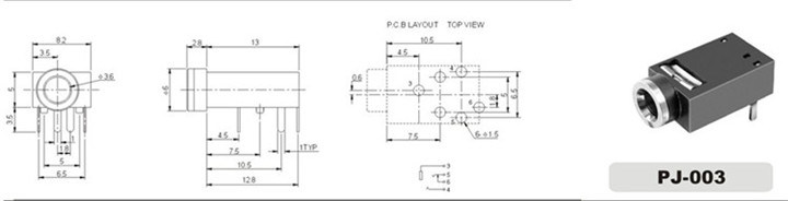 Swiched Stereo 4-Pole 3.5mm Video Phone Jack