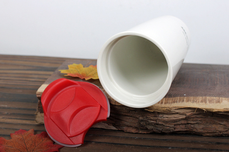 350ml Double Wall Porcelain Ceramic Mug with Slip Lid From Factory Supply