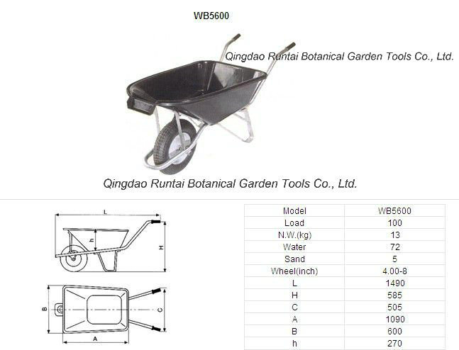 High Quality Power Plastic Tray Wheelbarrow (WB5600)