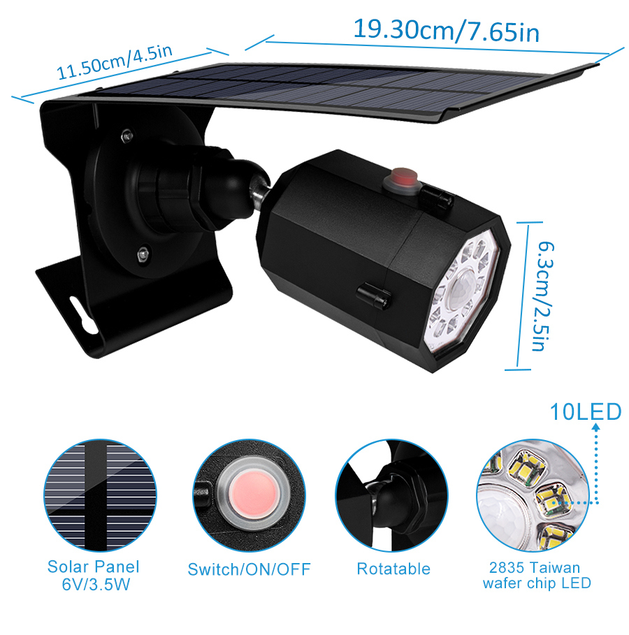 500lm LED Solar Light Outdoor Waterproof 10 LED Street Light PIR Motion Sensor Light Garden Emergency Lamp Security Spotlight