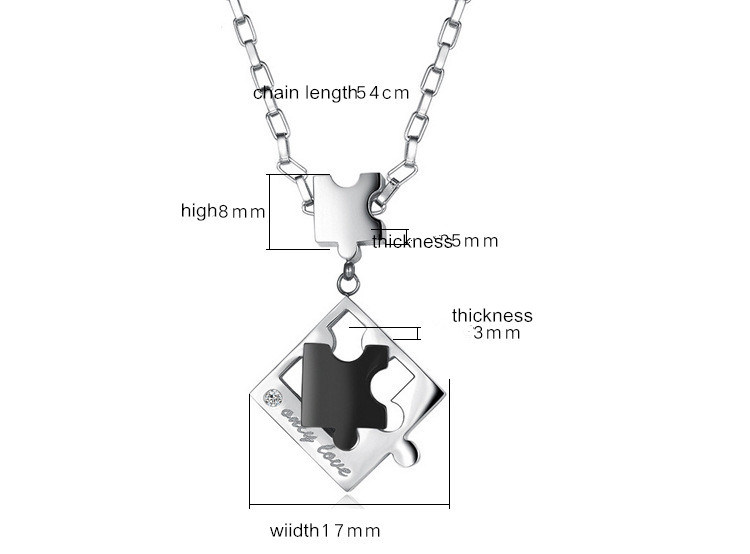316L Stainless Steel Fashion Jewelry Chain Lovers Puzzle Pendant Necklace