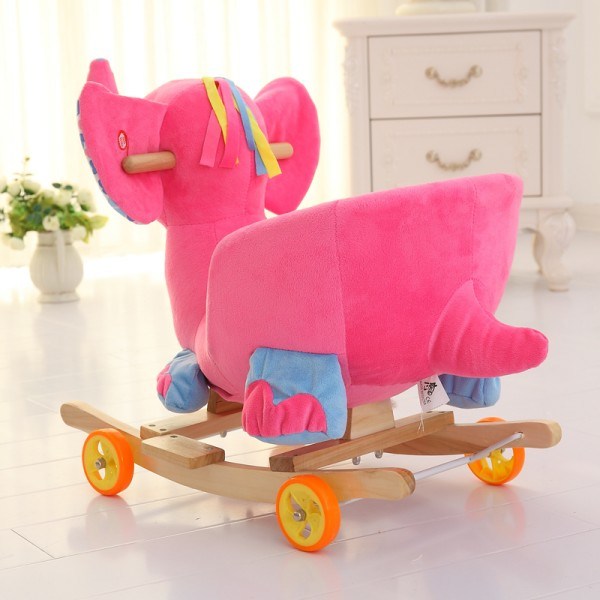 The Pink Elephant Stuffed Wooden Plush Rocking Horse