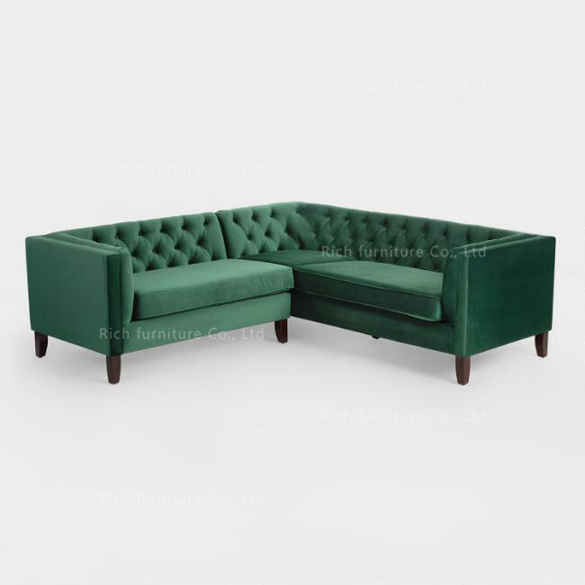 Forest Green Wooden Frame Velvet Corner Sectional Sofa