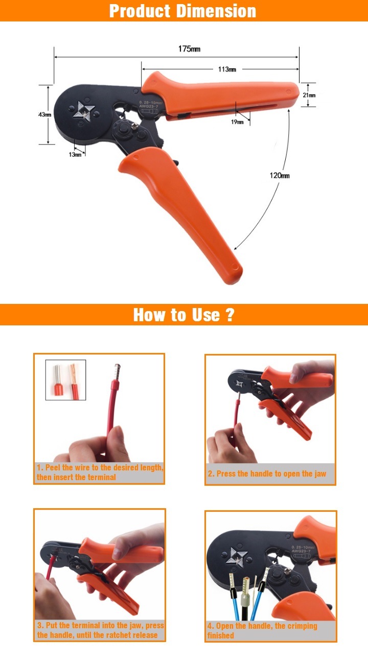 Self Adjustable Hand Crimping Tool for Wire Terminal and Cable Lug Crimping Rt8 6-4