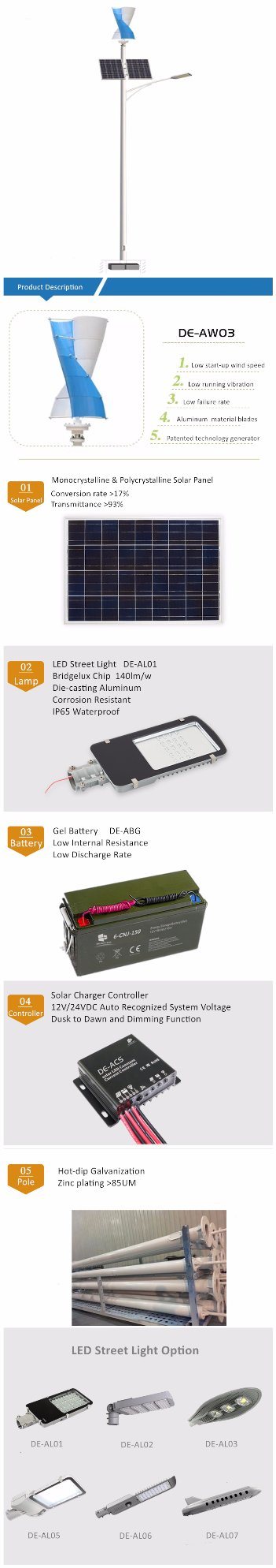 Delight 10m Vertical Wind Solar Energy Saving Street Light