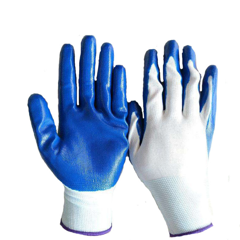 Nitrile Coated Polyester Working Gloves in Blue Color