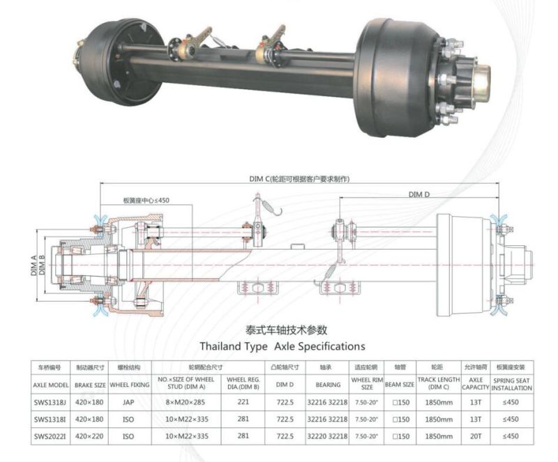 Trailer Axle Trailer Part Thailand Type Axle Sws Type Axle Popular in South Asia