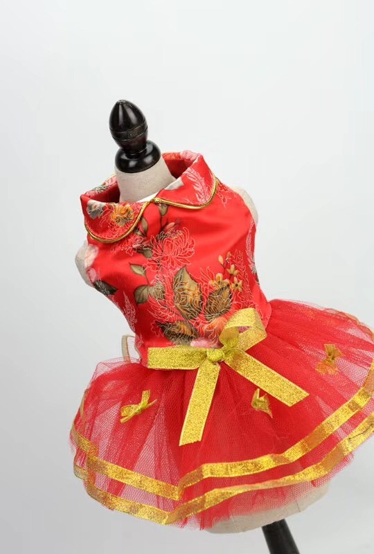 Pet Supply, Red Silk Chinese Wedding Dog Dress