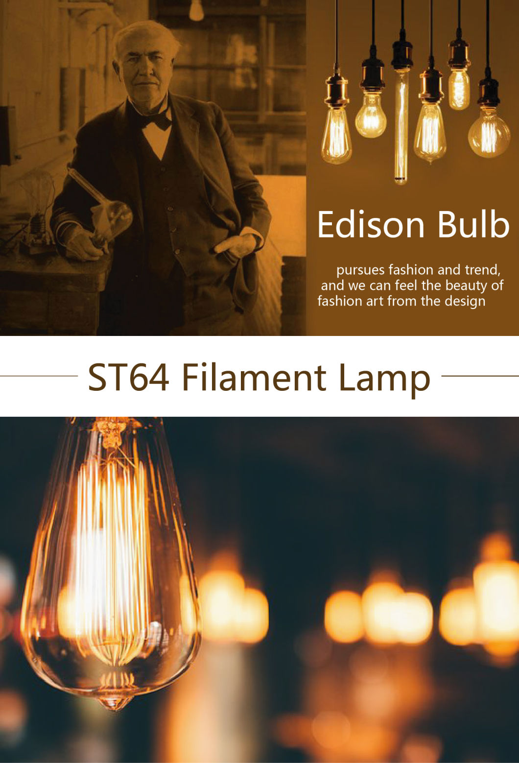St64 Dimmable Warm White 2W 4W 6W 8W Edison LED Filament Bulb Light