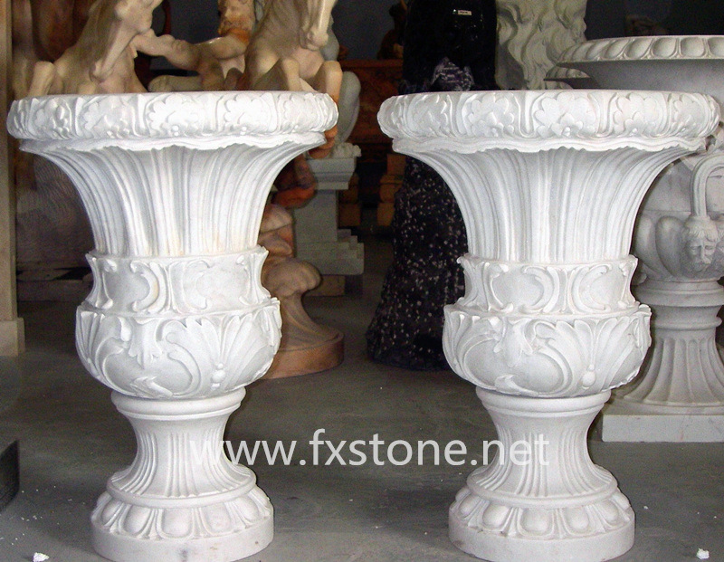 Hand Carved Marble Flower Pot for Garden Decoration